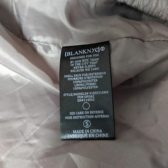 BlankNYC Faux Fur Notched Lapel Oversized Teddy Jacket Cozy Coat Gray  Small S - Picture 7 of 9